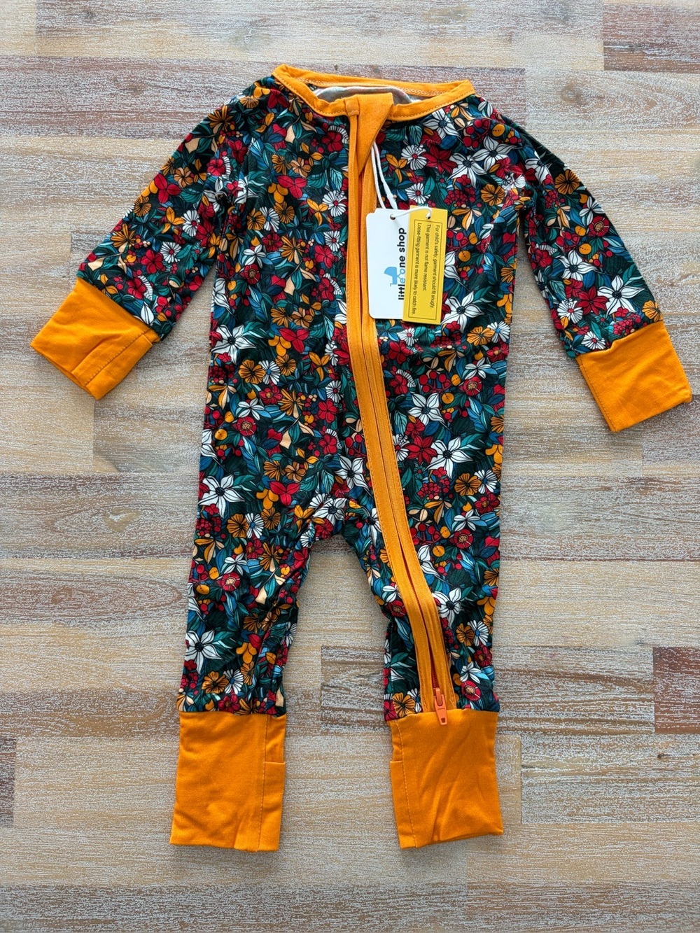 NWT Little one shop newborn bamboo sleeper pajama Floral Flower Teal Orange